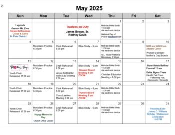 May Church and Prayer Calendar